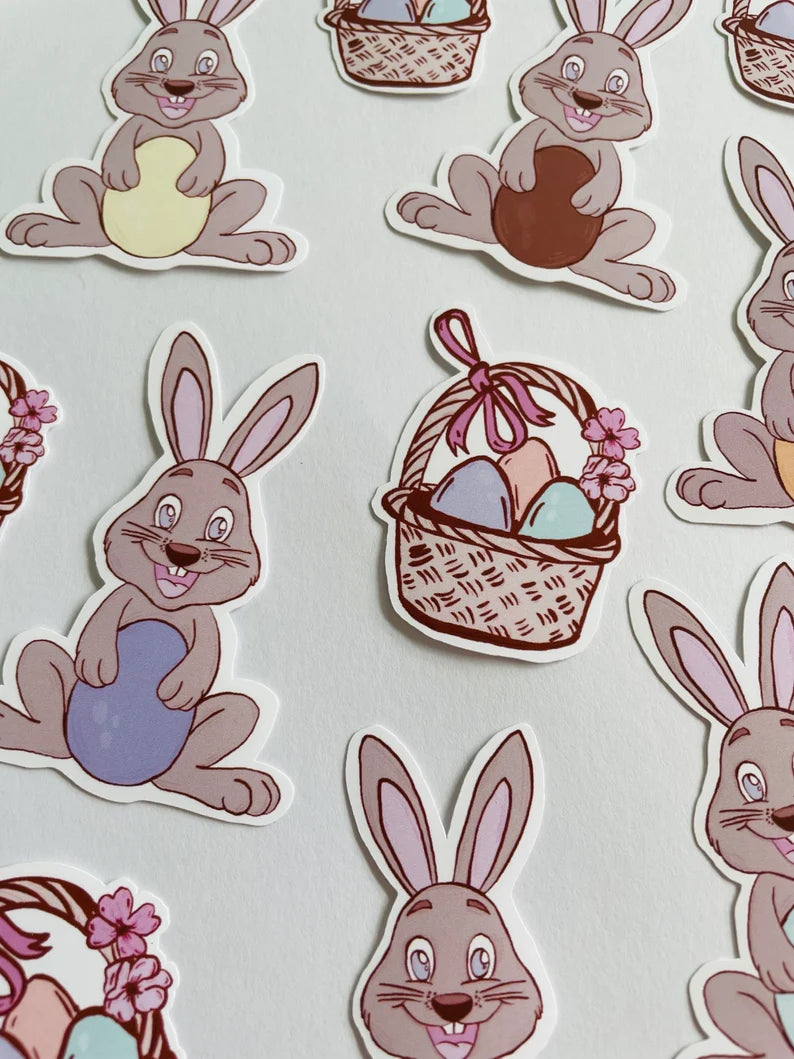 Bunny Die Cut Easter Stickers, Gift Card Decorations (11 pc)