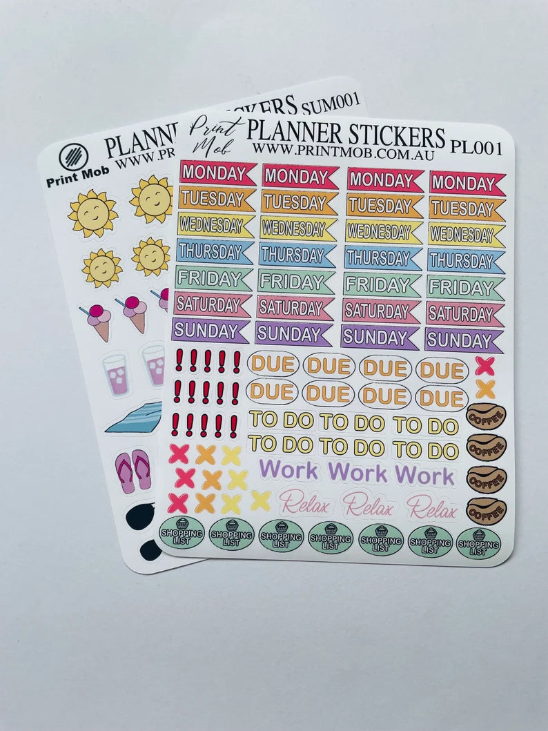 Summer Planner Stickers: Beach Trip, Tropical Holiday (2 Sheets)